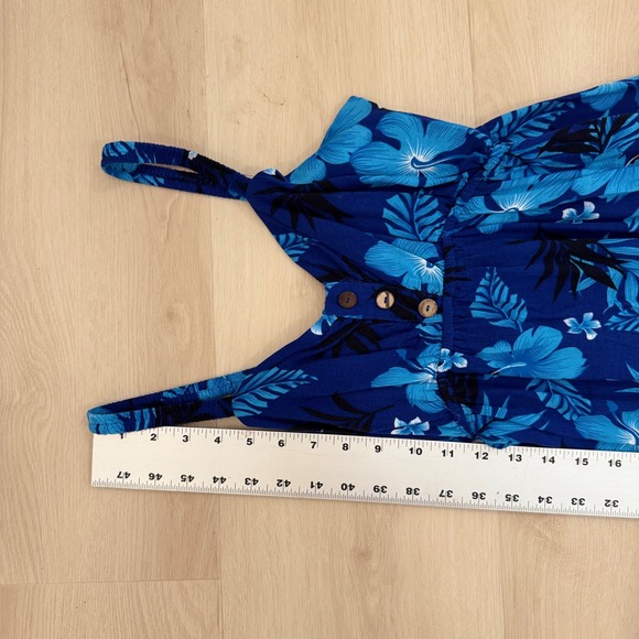 Hawaiian Aloha Fashion Maxi Dress Floral Print One Size Blue Tropical Beach Boho - Picture 4 of 11